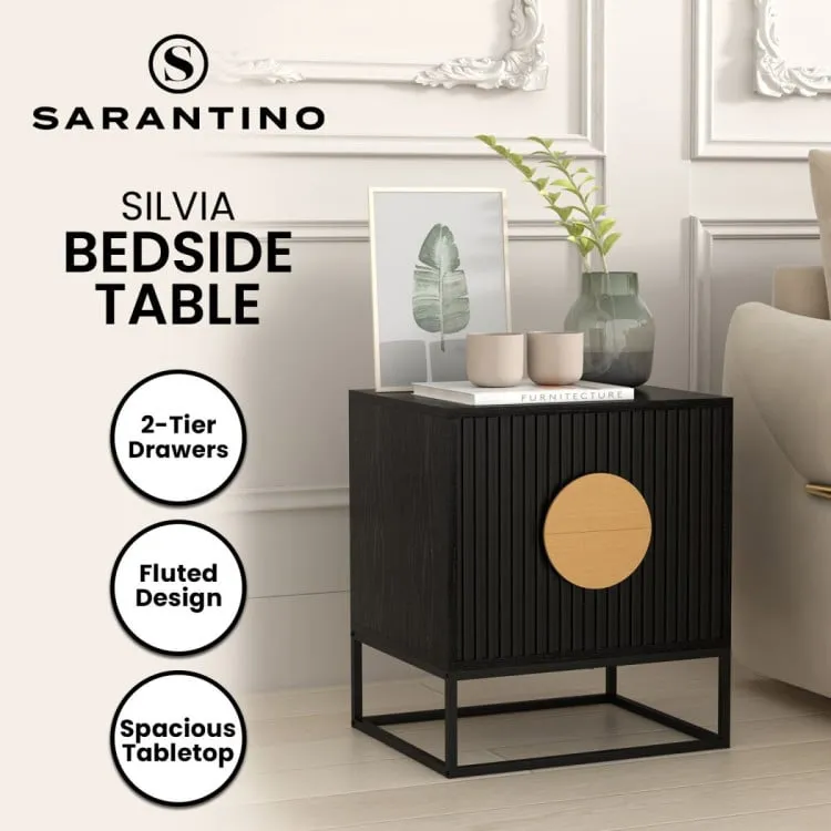 SARANTINO SILVIA BEDSIDE TABLE WITH 2 DRAWERS - BLACK