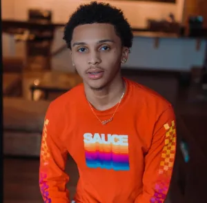 Sauce Color Stack | Orange Long Sleeve Tee (Color Stack Checkered Drippin Sleeves)