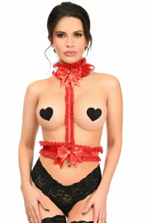 Sexy Red with Red Lace Single Strap Body Harness