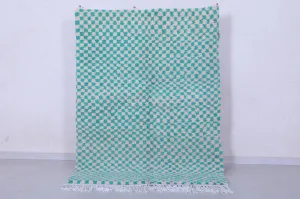 Shaggy Moroccan Green Checkered Rug 4.8 X 6.6 Feet – Handwoven Beauty