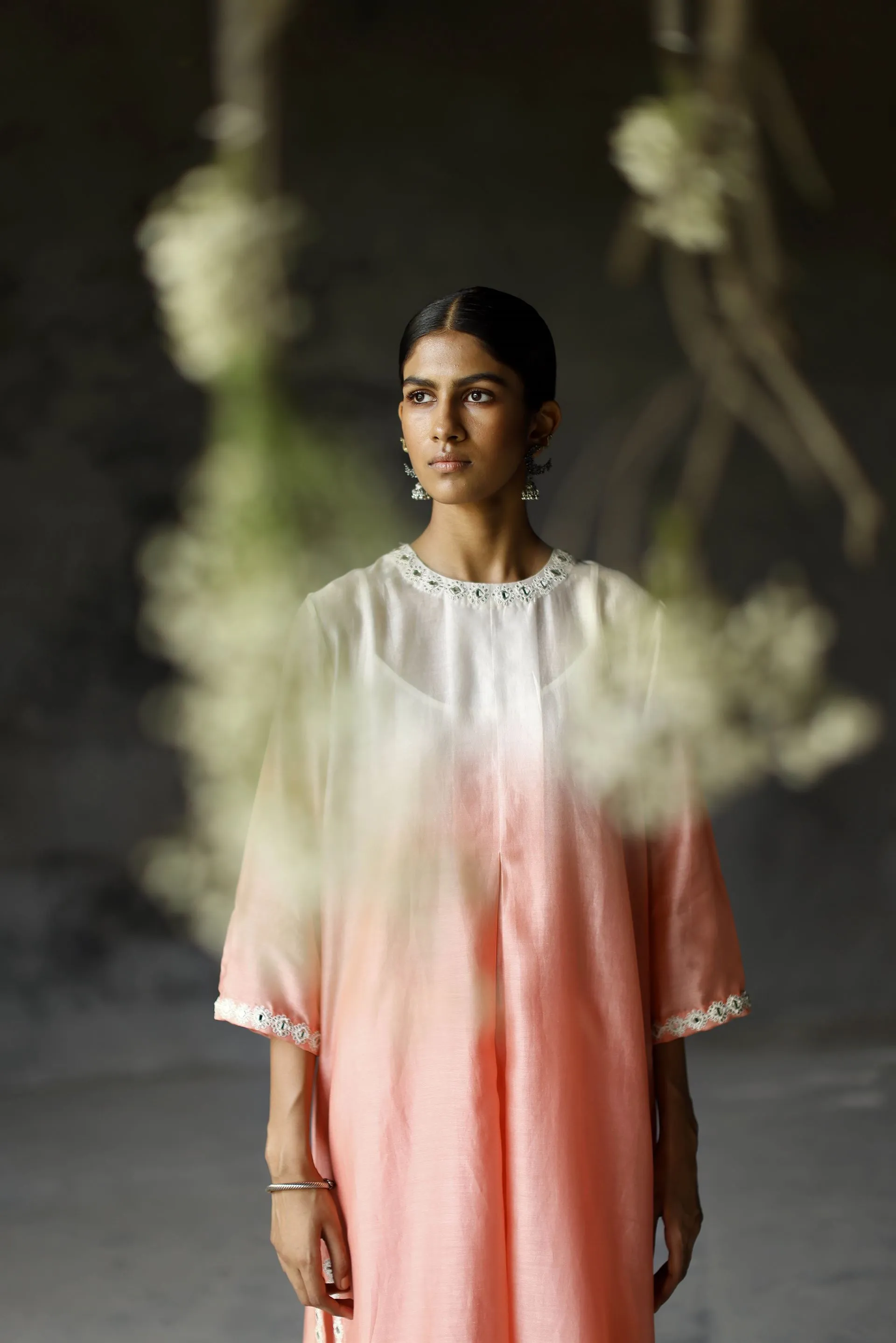 Shikha Mehta Presley Koral Angahi Tunic Set Chanderi Silk Koral Paak Ss24-Smca08