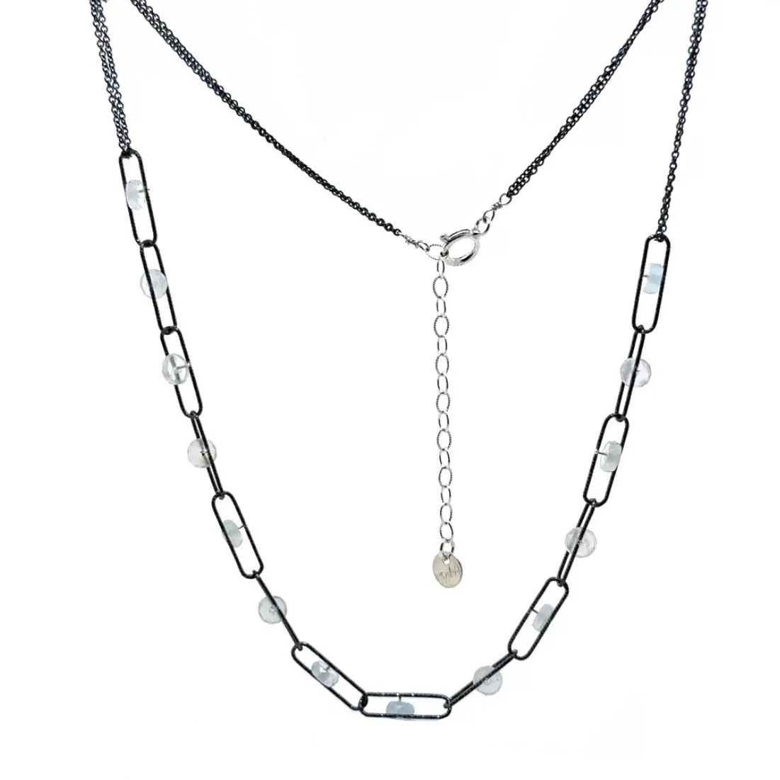 Silver Paperclip Aquamarine Necklace
