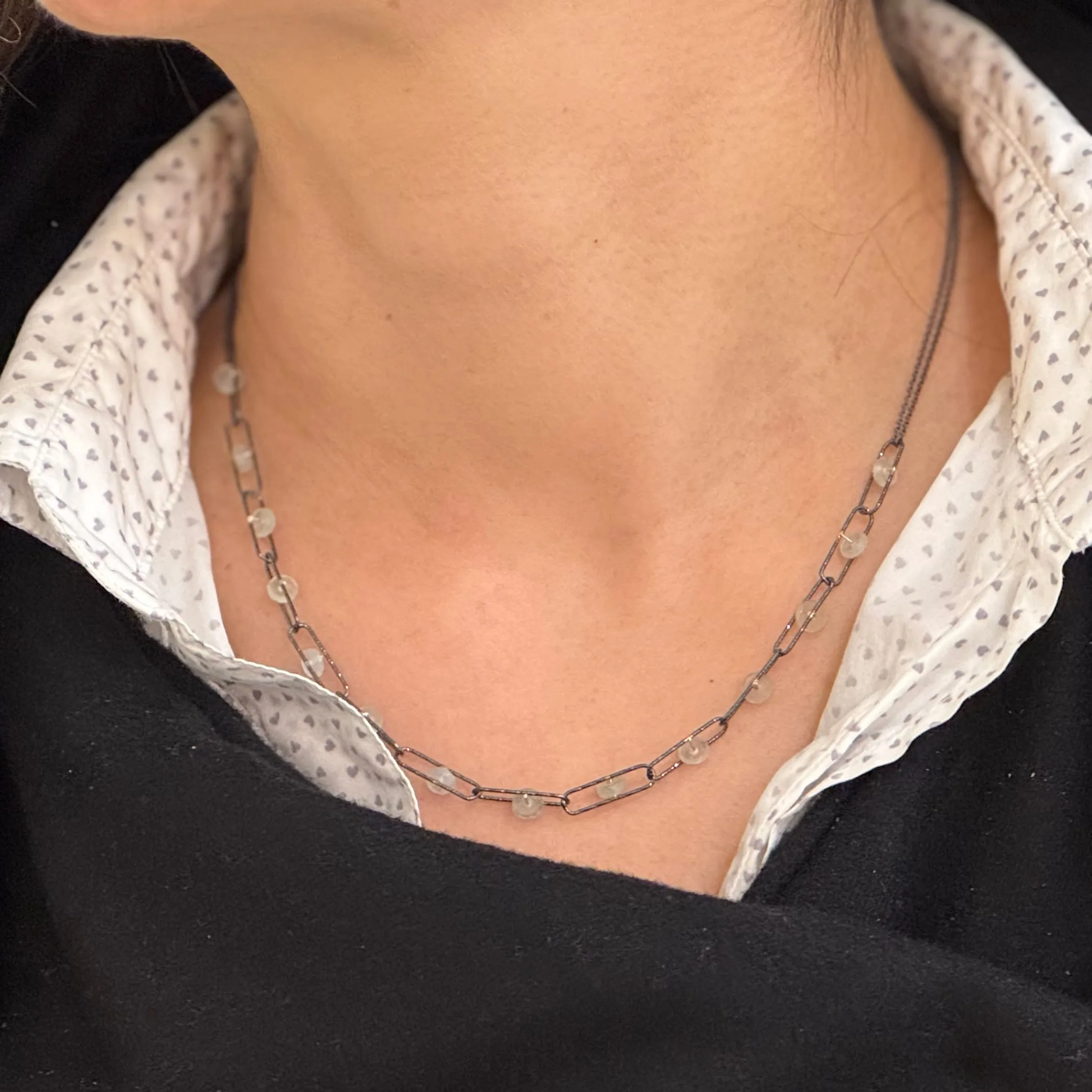 Silver Paperclip Aquamarine Necklace
