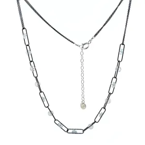 Silver Paperclip Aquamarine Necklace