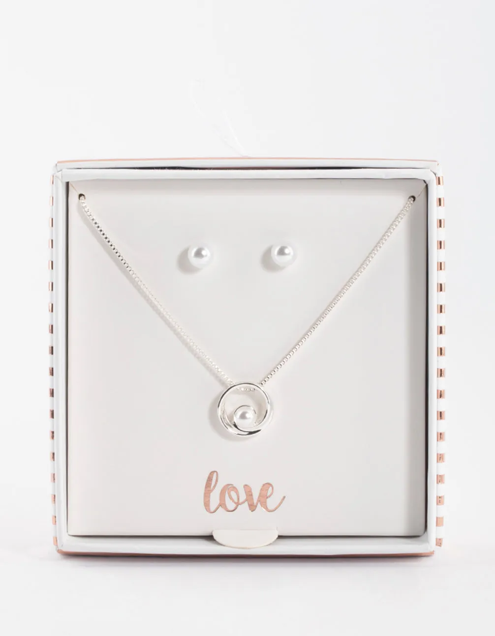 Silver Pearl Open Circle Jewellery Set