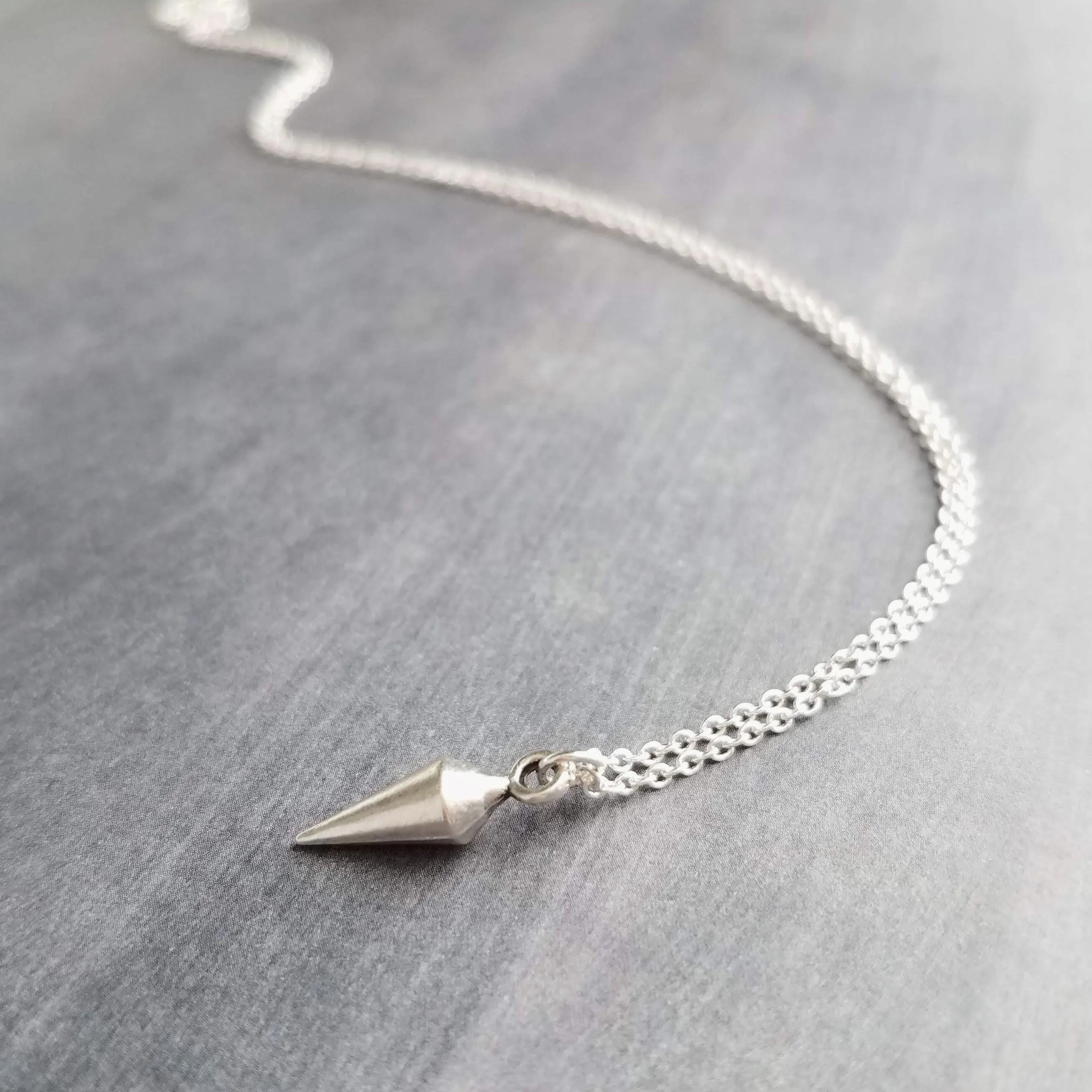 Silver Spear Necklace, small spear pendant, pewter necklace, silver pendulum necklace, spike pendant, antique silver necklace, minimalist