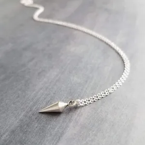 Silver Spear Necklace, small spear pendant, pewter necklace, silver pendulum necklace, spike pendant, antique silver necklace, minimalist