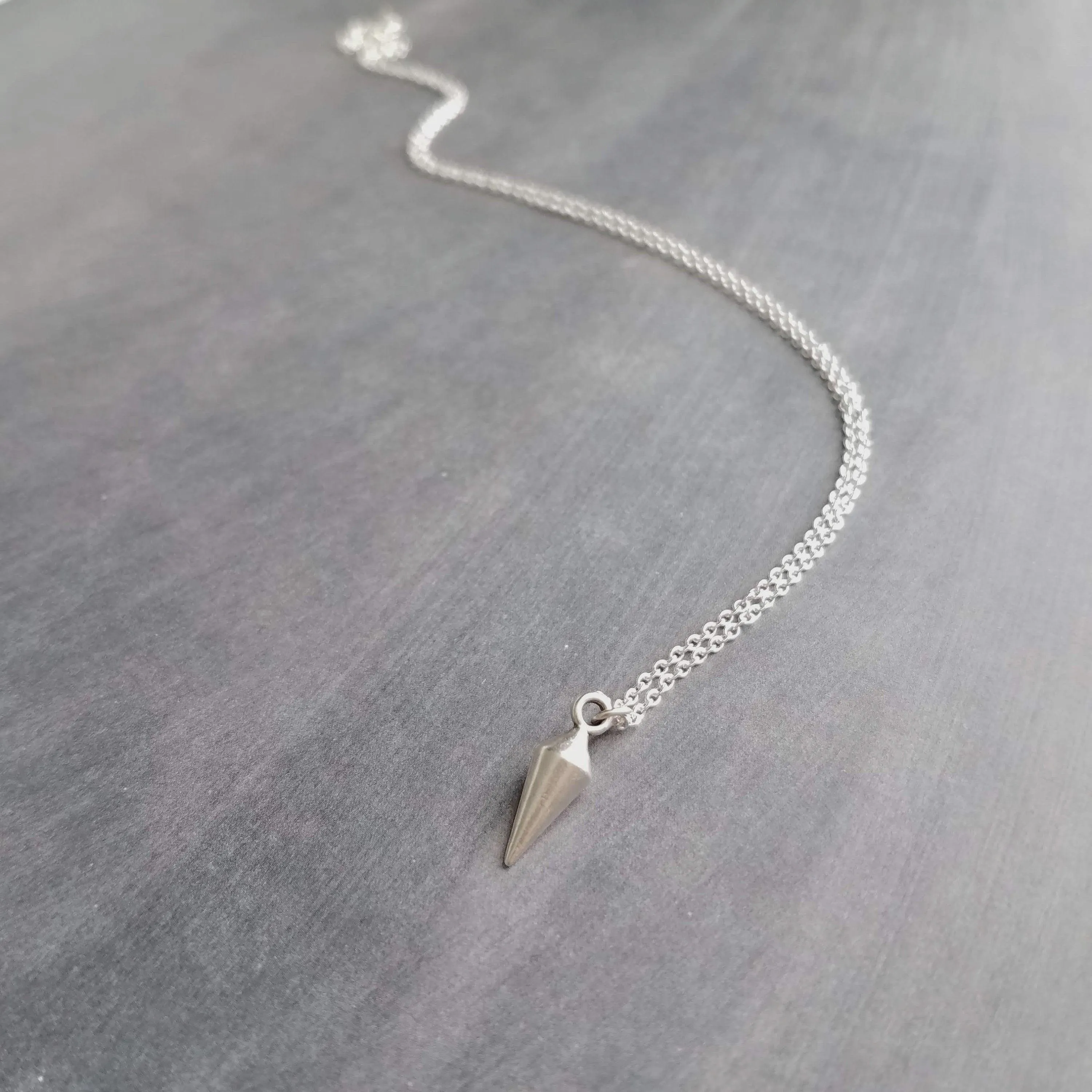 Silver Spear Necklace, small spear pendant, pewter necklace, silver pendulum necklace, spike pendant, antique silver necklace, minimalist