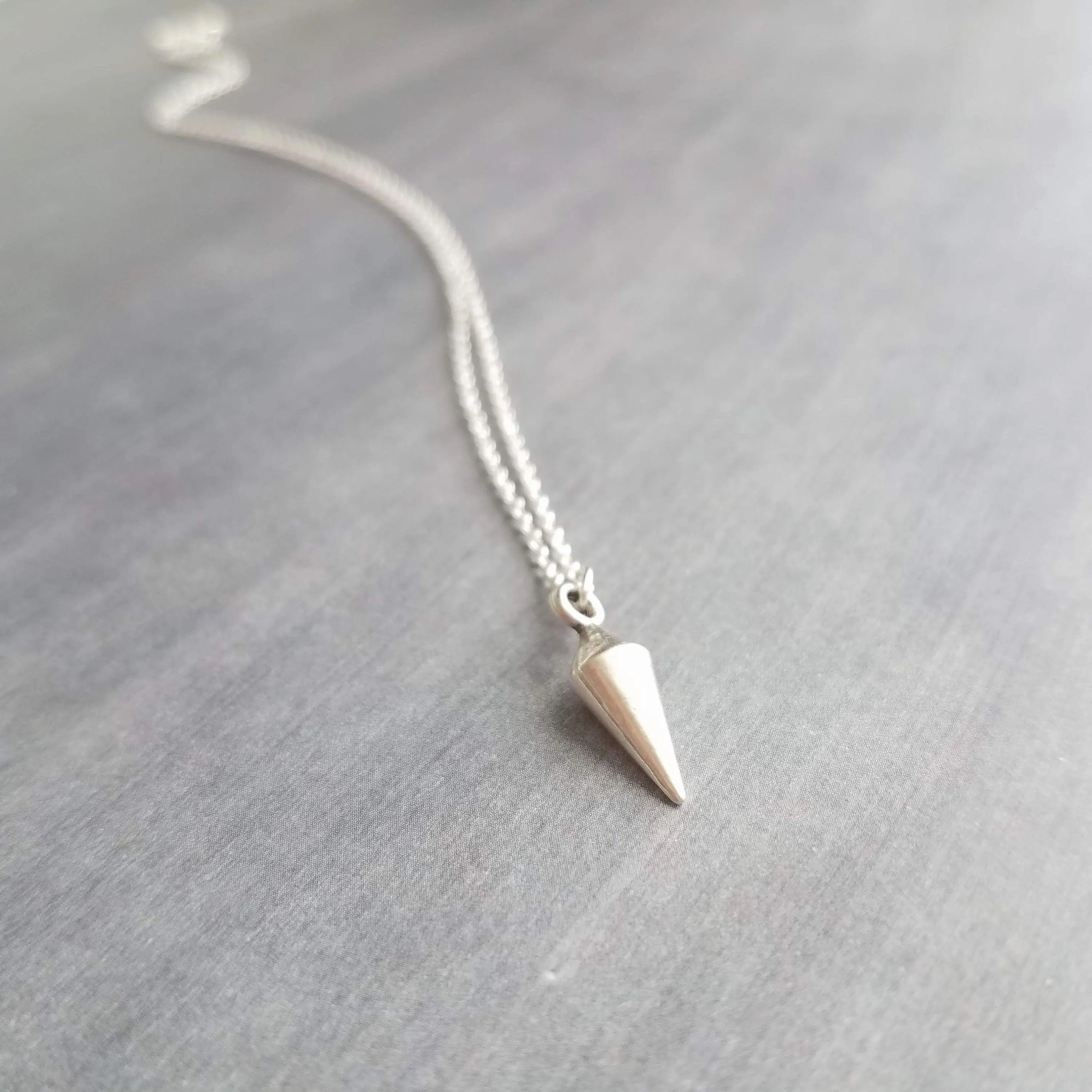 Silver Spear Necklace, small spear pendant, pewter necklace, silver pendulum necklace, spike pendant, antique silver necklace, minimalist