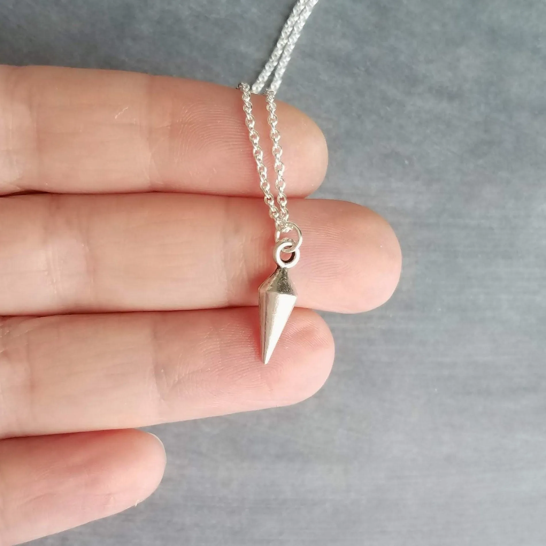 Silver Spear Necklace, small spear pendant, pewter necklace, silver pendulum necklace, spike pendant, antique silver necklace, minimalist