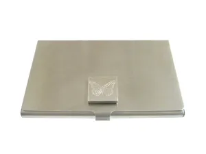 Silver Toned Etched Simple Butterfly Bug Business Card Holder