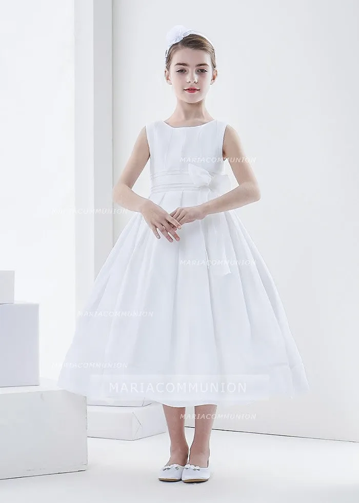 Simple Ball Gown Bateau Sleeveless Bow(S) Tea-Length Organza First Communion Dresses