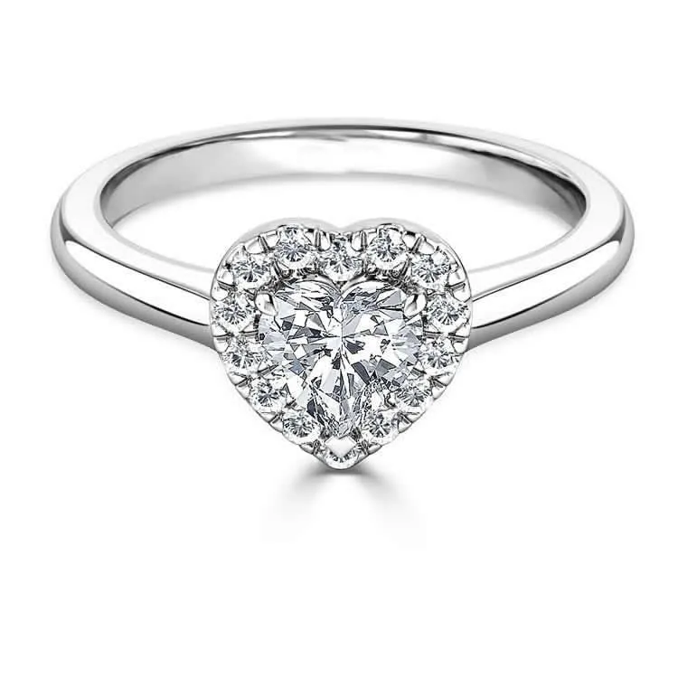 Simple Heart Natural Earth Mined Diamond Halo Ring