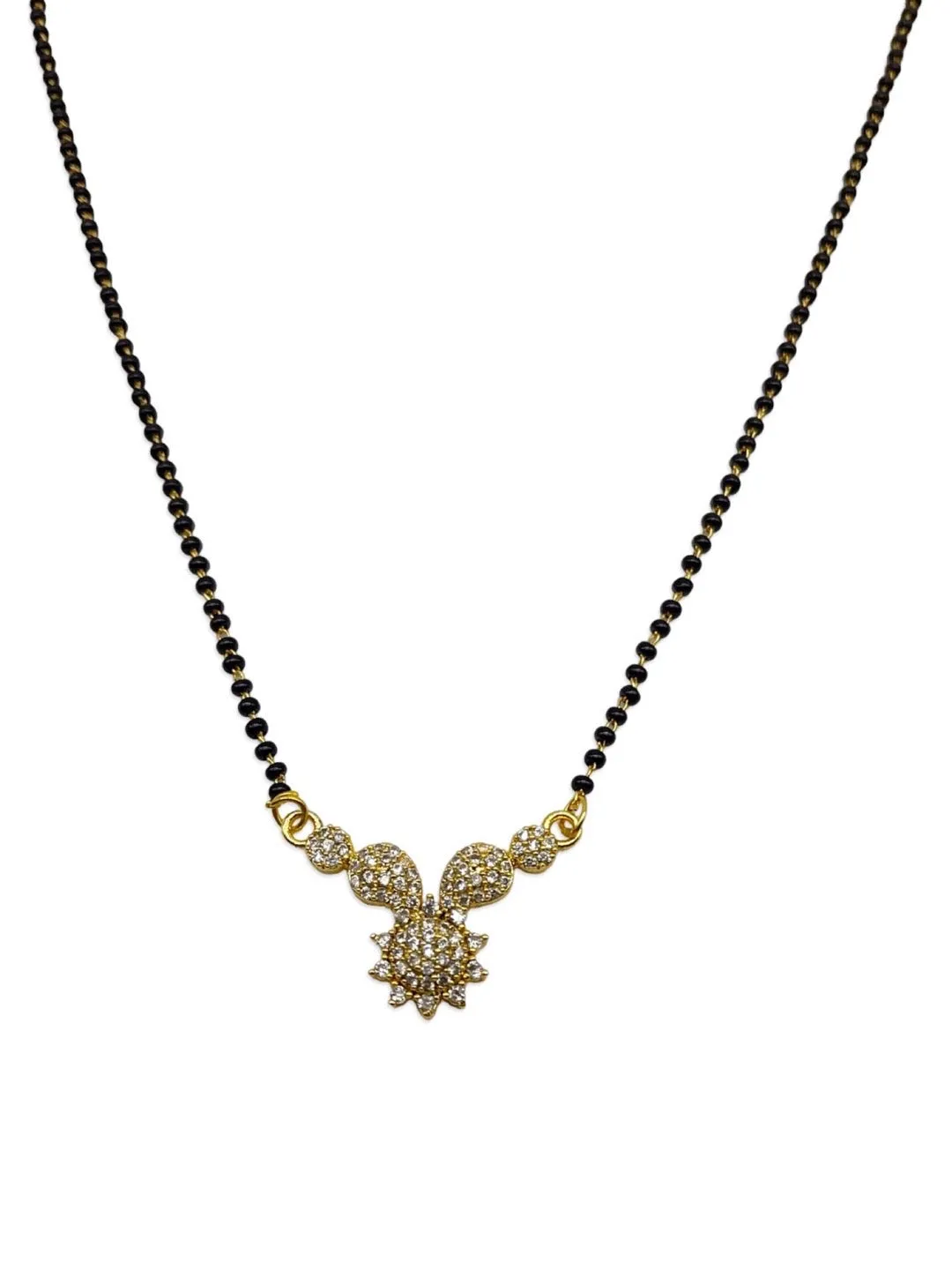 Simple Modern American Diamond Short Mangalsutra Designs Flower Pendant Simple Black Beads Chain