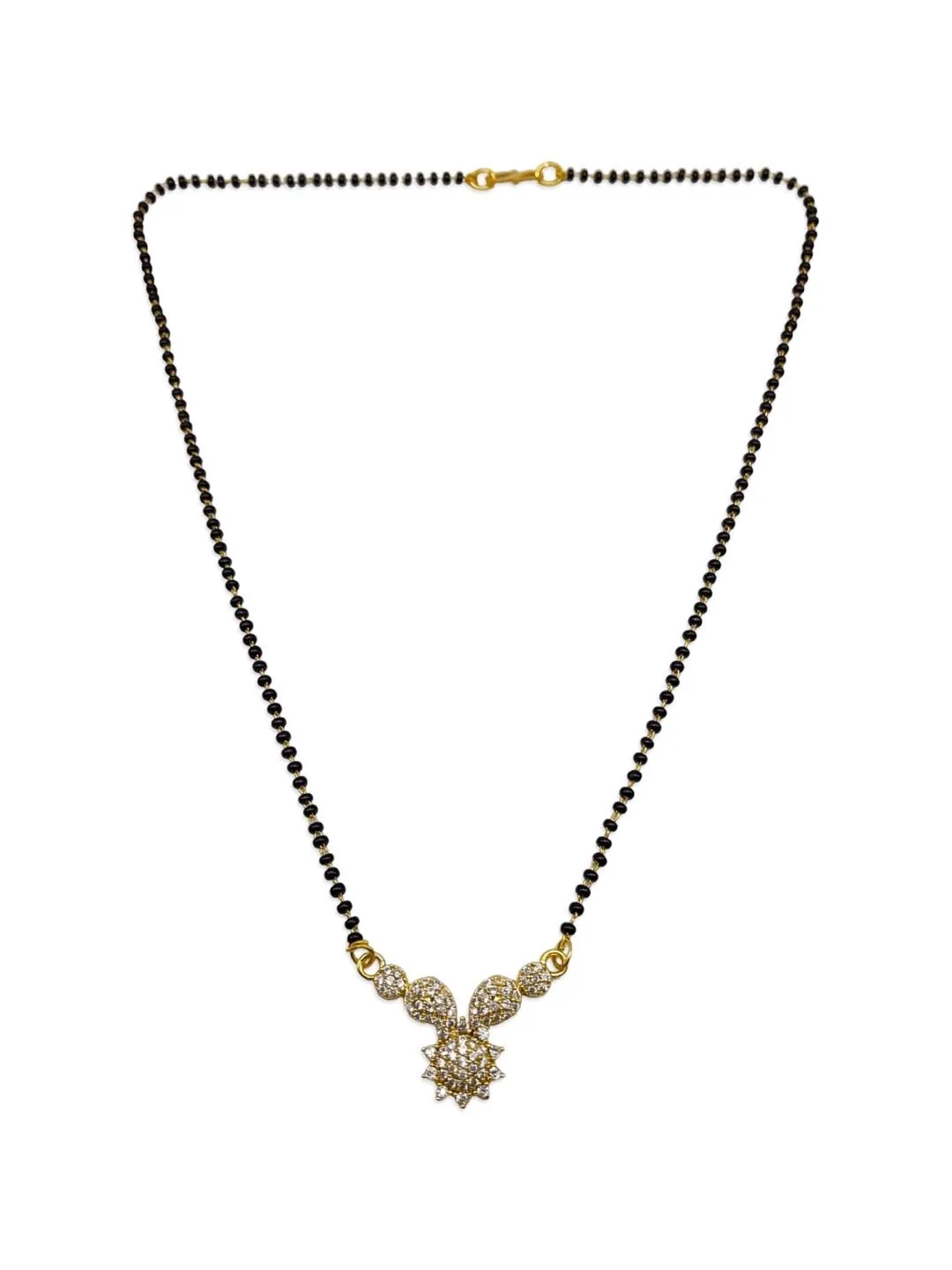 Simple Modern American Diamond Short Mangalsutra Designs Flower Pendant Simple Black Beads Chain