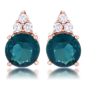 Simple Rose Gold Plated 9mm Blue Green CZ Stud Earring