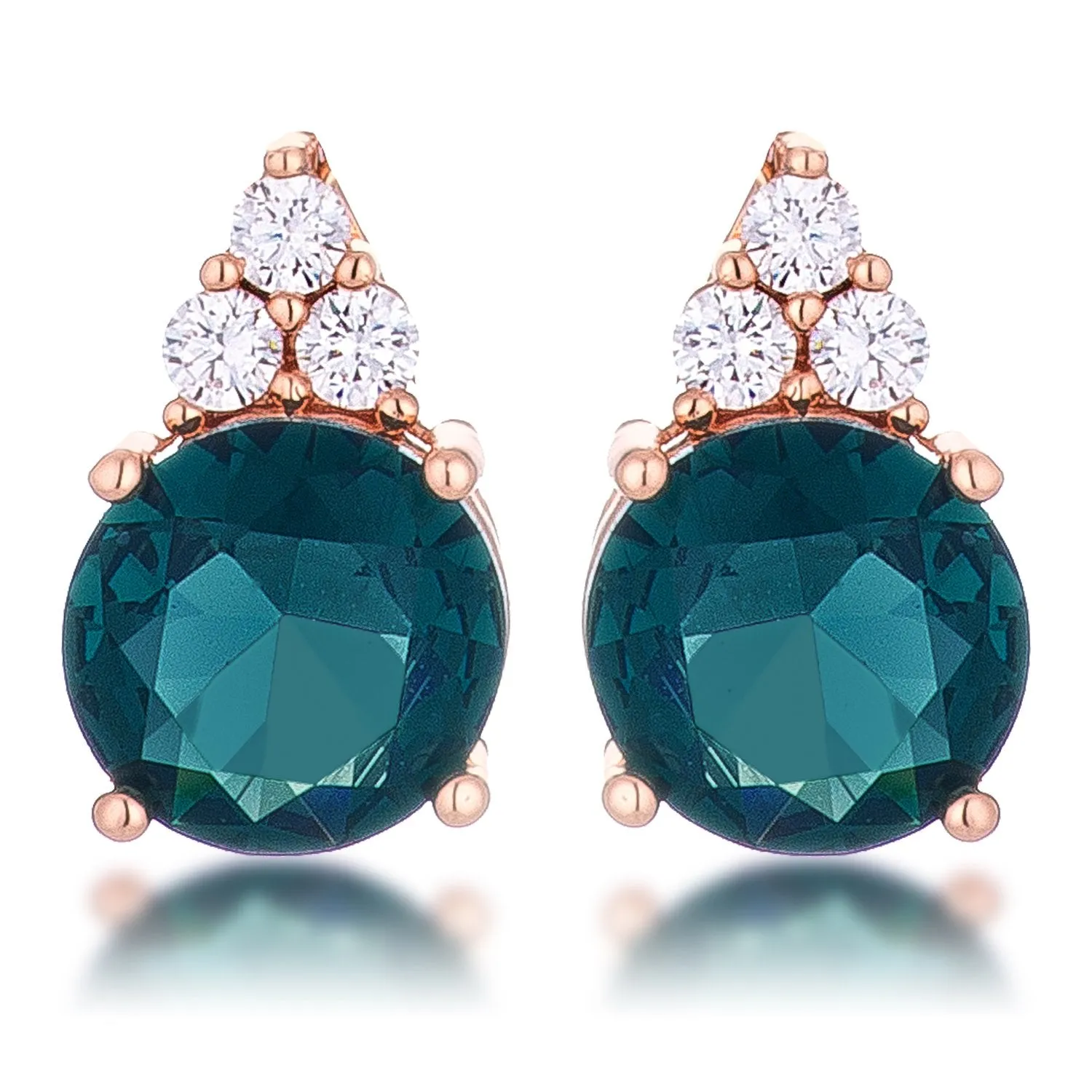 Simple Rose Gold Plated 9mm Blue Green CZ Stud Earring