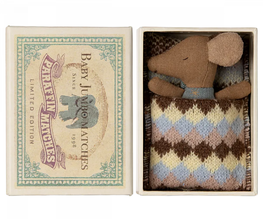 Sleepy Wakey Baby Mouse in Matchbox - Blue