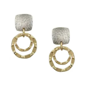 Small Rounded Square with Patterned Rings Post Earring