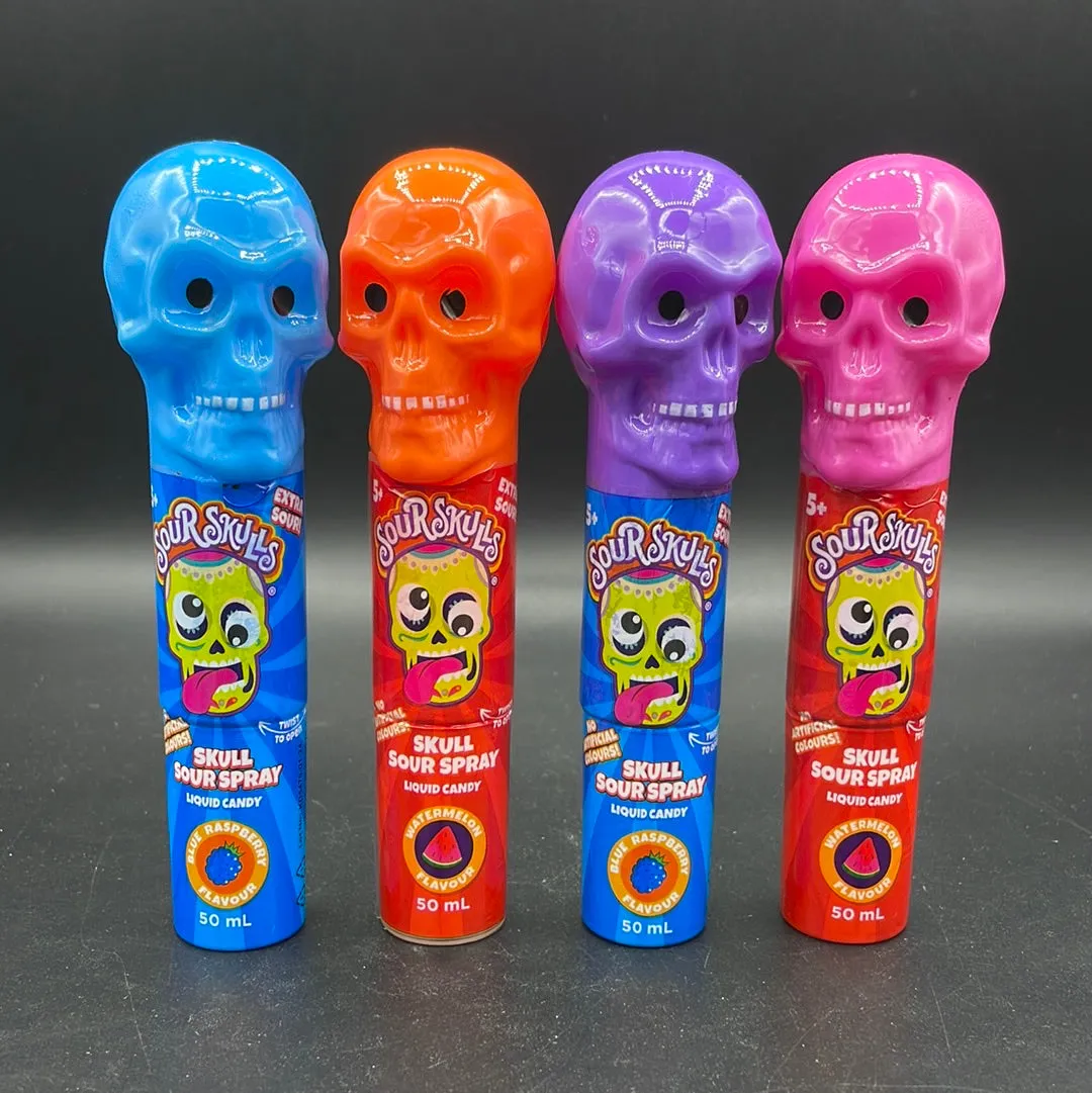 Sour Skulls - Skull Sour Spray. Two Various Flavours in Four Various Designs. Liquid Candy, 50ml (AUS) HALLOWEEN