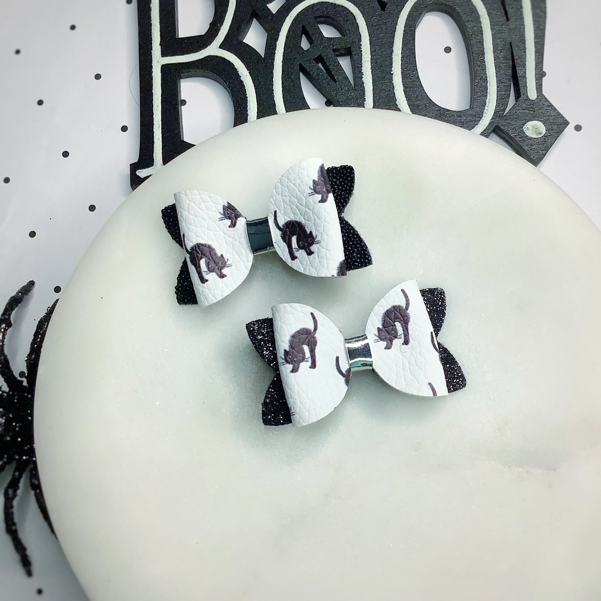 Spooky Cats Faux Leather Bows