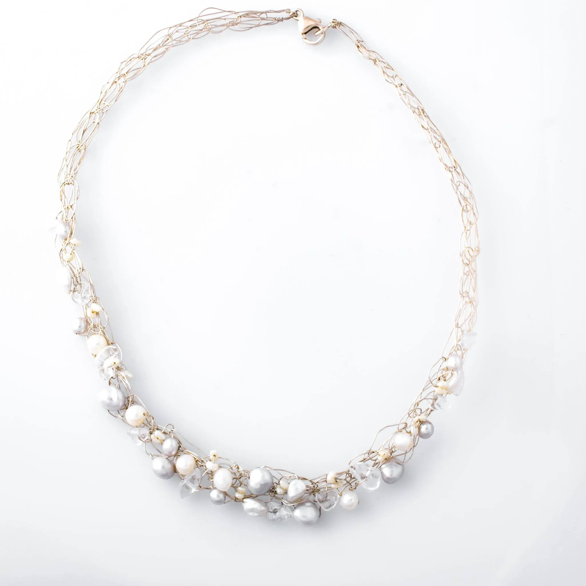Spun Necklace with Gray and Ivory Freshwater Pearls