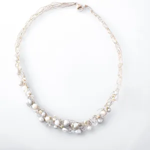 Spun Necklace with Gray and Ivory Freshwater Pearls