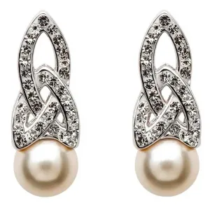 Sterling Silver Celtic Pearl Earrings Adorned By Crystals SW25