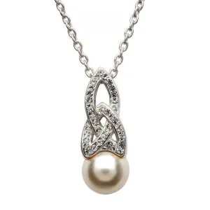 Sterling Silver Celtic Pearl Pendant Adorned By Crystals SW24