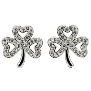 Sterling Silver Celtic Shamrock Earrings Adorned By Crystals SW51