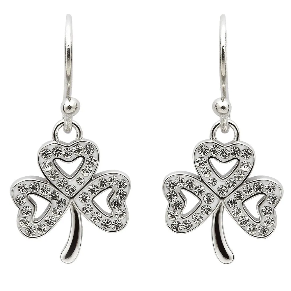 Sterling Silver Celtic Shamrock Earrings Adorned By Crystals SW52