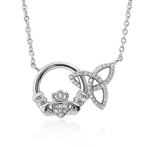 Sterling Silver S46038 Claddagh and Trinity Necklace with CZ