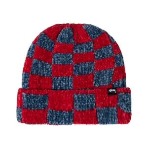 Stussy Crochet Checkered Cuff Beanie Red