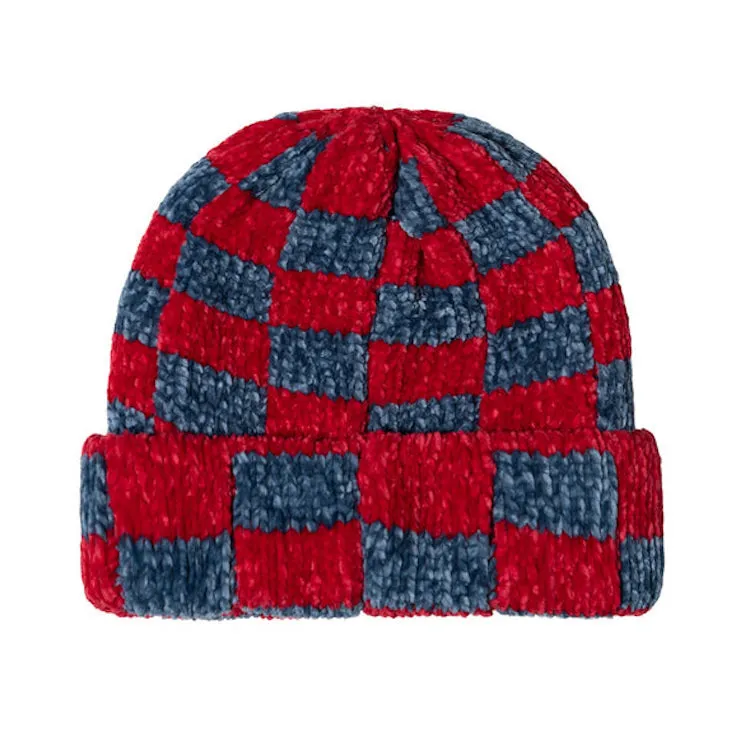 Stussy Crochet Checkered Cuff Beanie Red