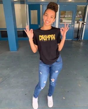 Sunflower Drippin (V3) | Black Tee (Checkered Drippin Sleeves)