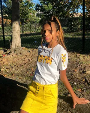 Sunflower Drippin (V3) | White Tee (Checkered Drippin Sleeve)