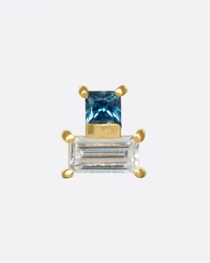 Teal Sapphire Squared Stack Threadless Earring