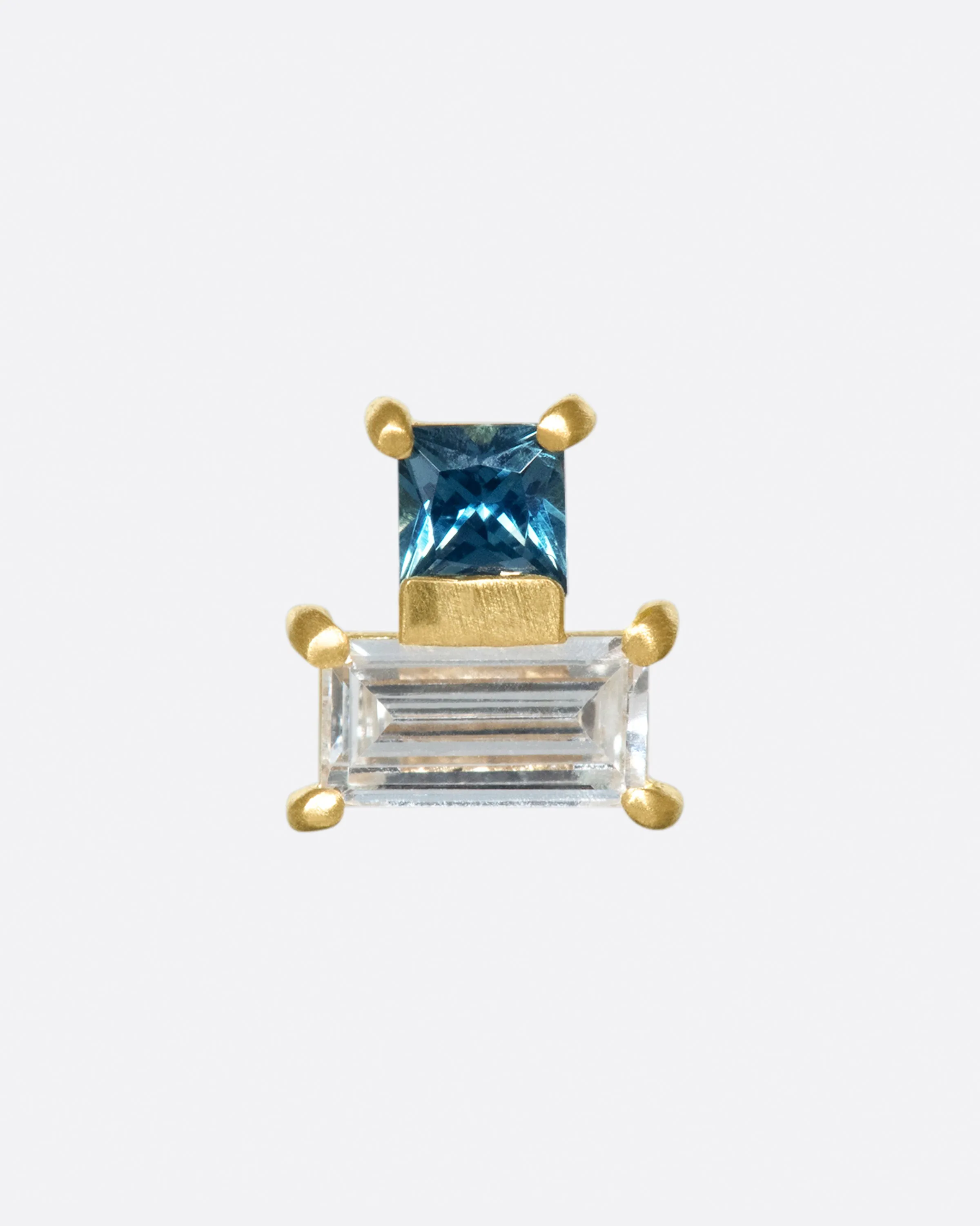 Teal Sapphire Squared Stack Threadless Earring