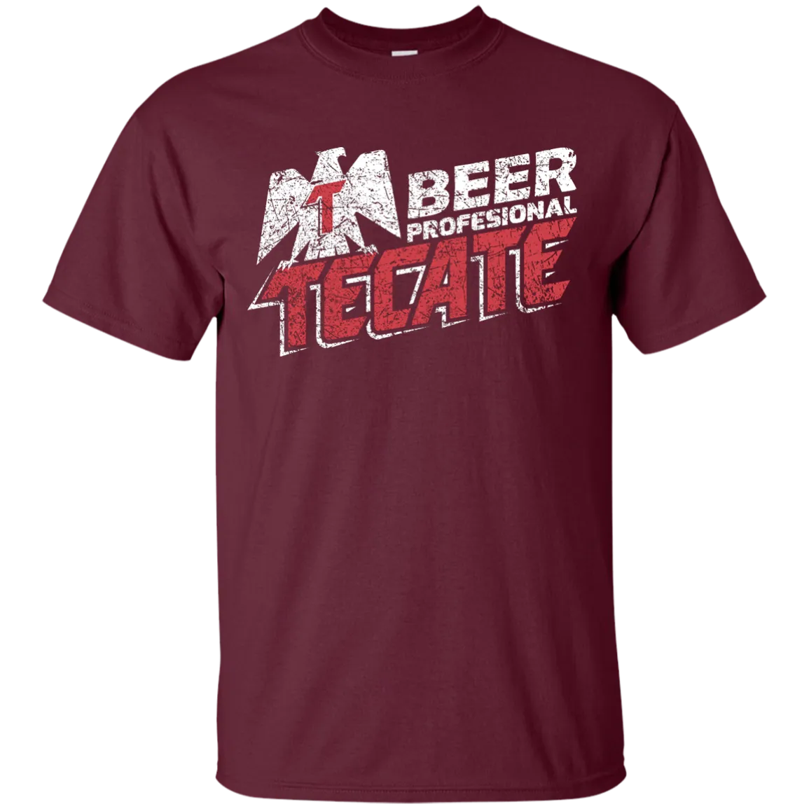 Tecate Beer T-Shirt Custom Designed White Red Worn Label Pattern