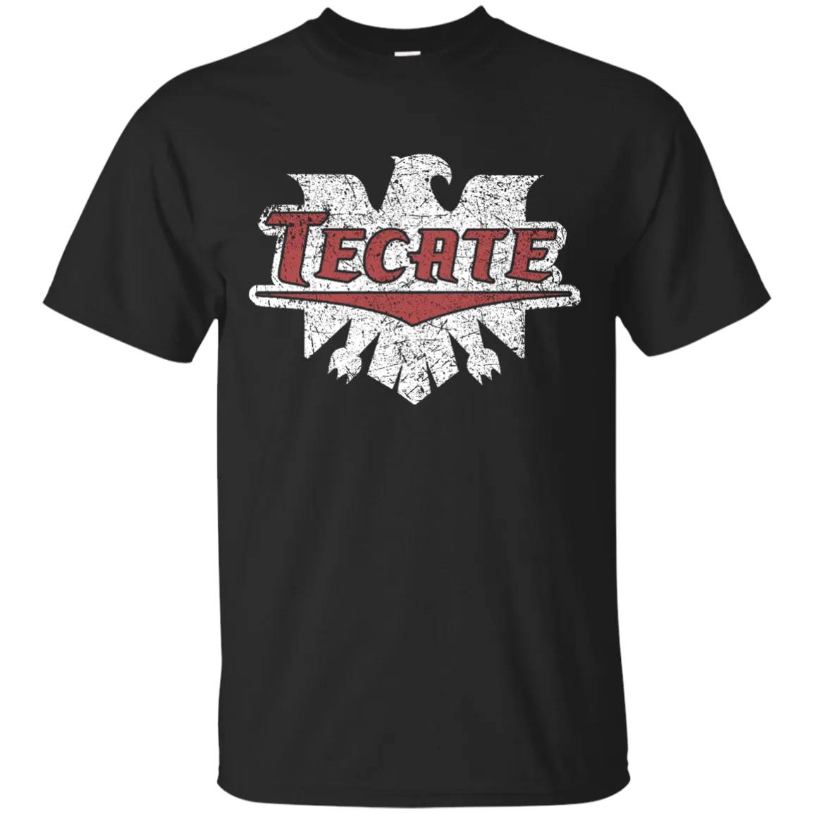 Tecate Beer T-Shirt Custom White Red Worn Label Pattern