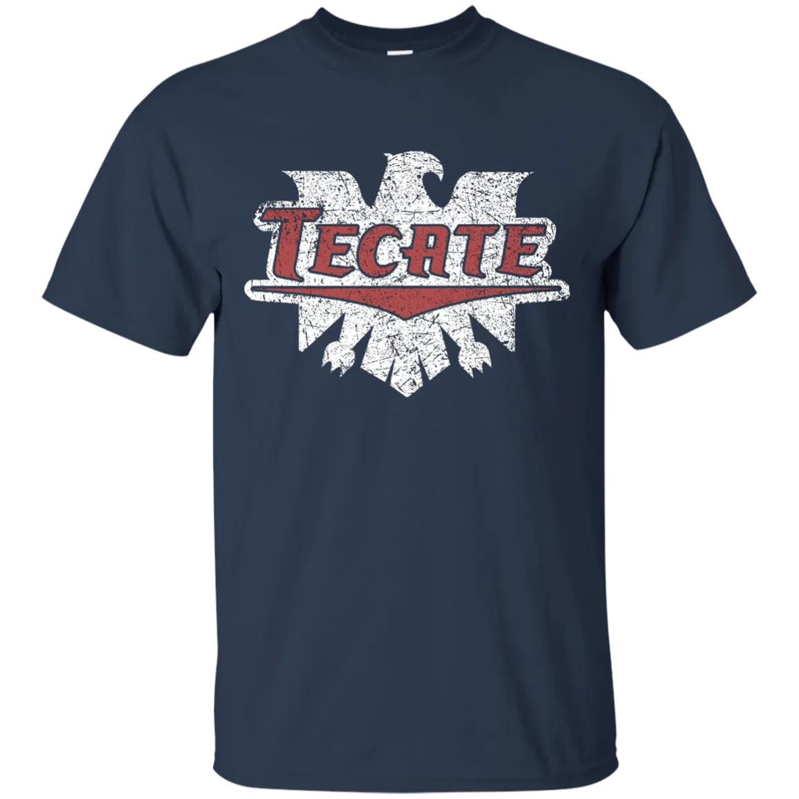 Tecate Beer T-Shirt Custom White Red Worn Label Pattern