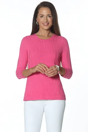 Textured Animal Patterned Crew Sweater in Cerise