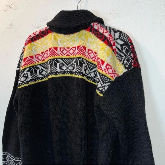 THE KOOPLES sweater cardigan black red yellow XL patterned knit fisherman wool
