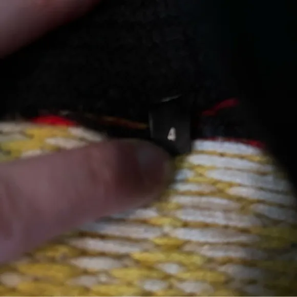 THE KOOPLES sweater cardigan black red yellow XL patterned knit fisherman wool