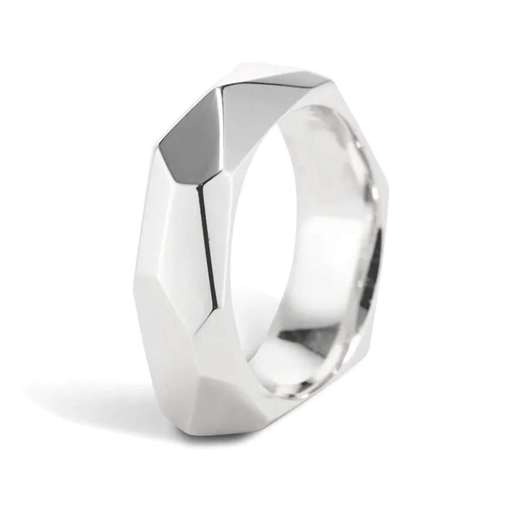 The "Facet" Sterling Silver Carved Ring with Mutiple Angled Facets