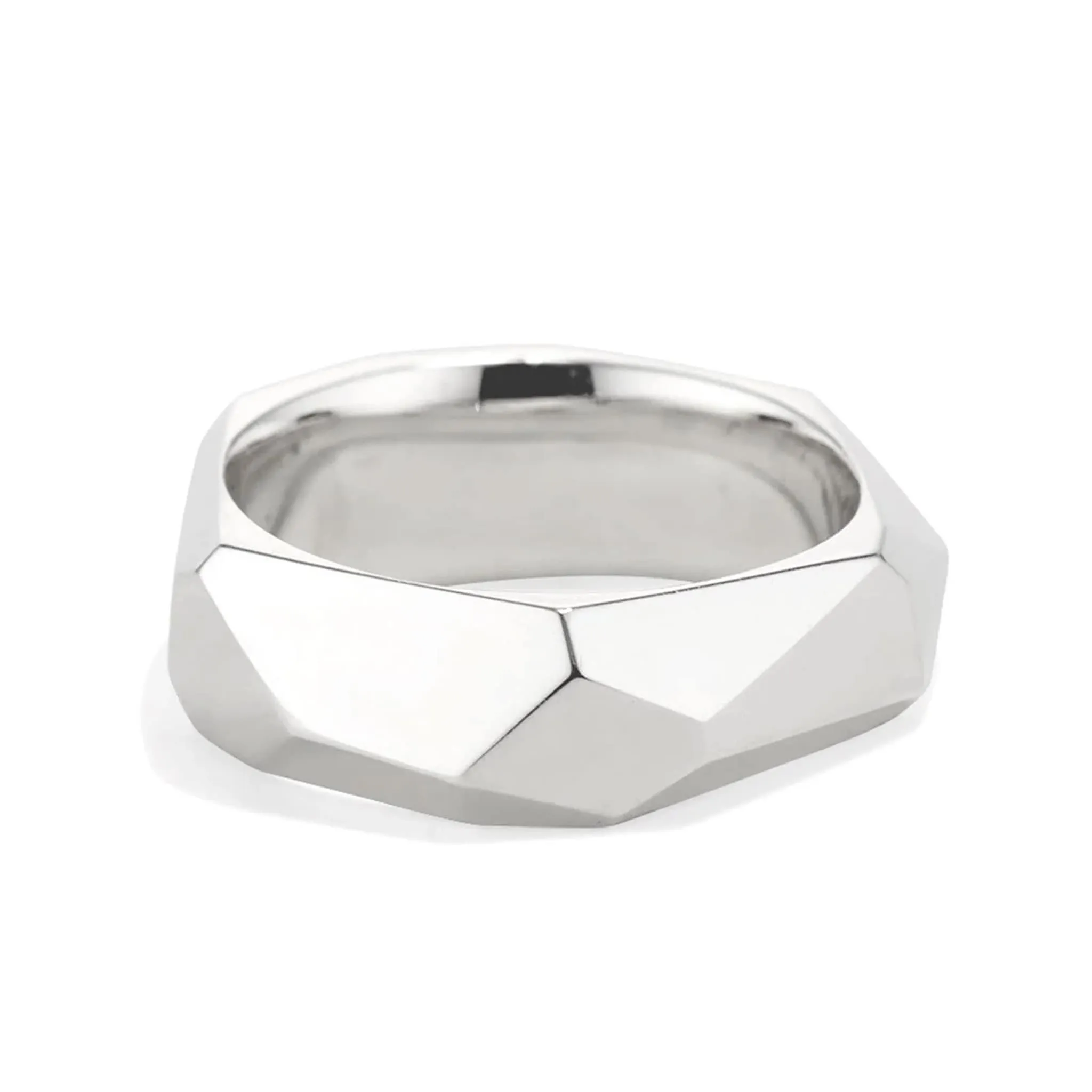 The "Facet" Sterling Silver Carved Ring with Mutiple Angled Facets