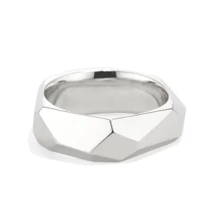 The "Facet" Sterling Silver Carved Ring with Mutiple Angled Facets