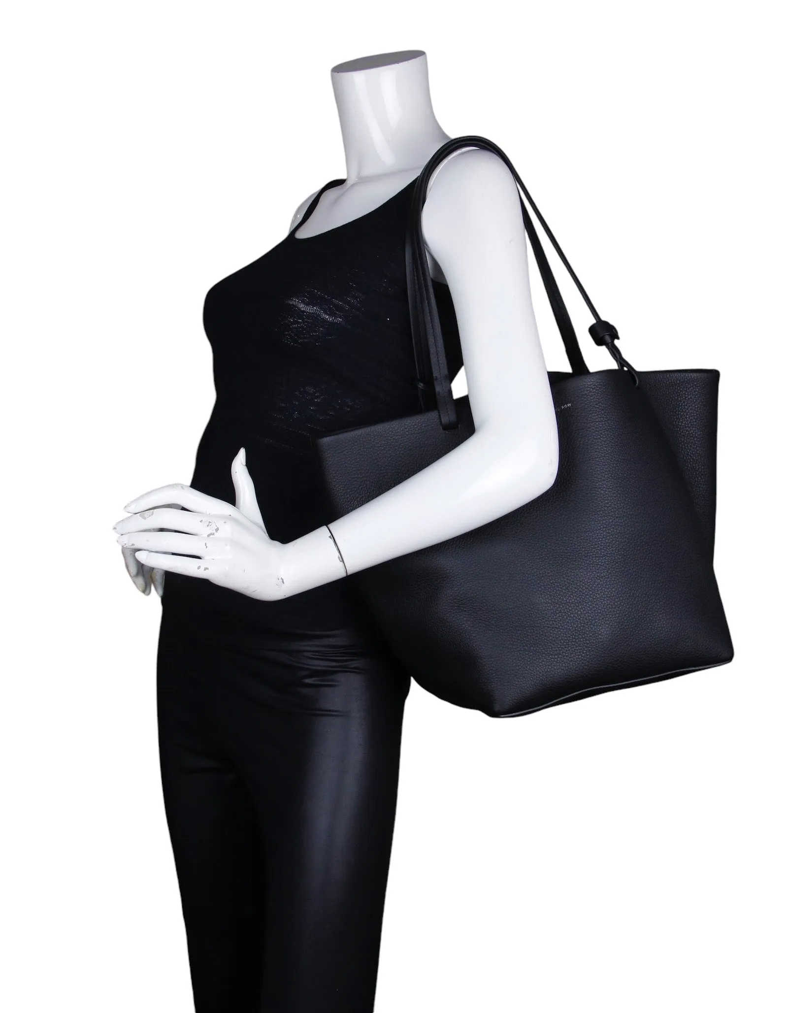 The Row Black Leather Park Tote Three Bag