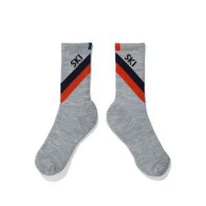 The Women's Diagonal Stripe Ski Sock - Grey/Navy/Poppy