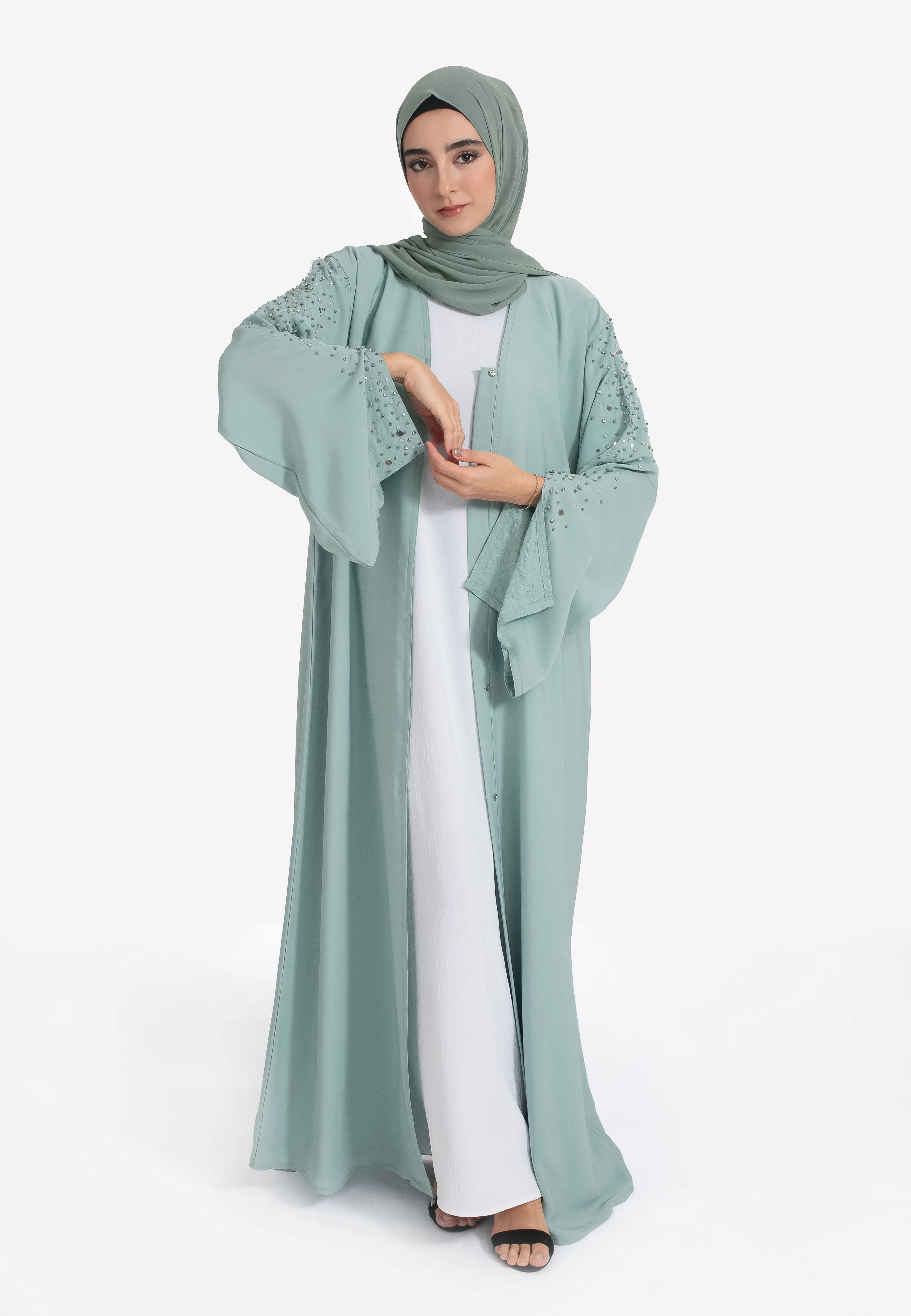 Tiffany Blue Embellished Open Abaya